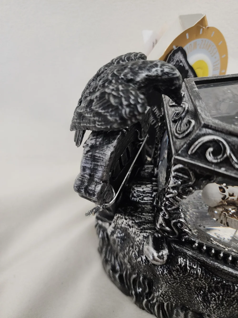 Silver Gothic Raven Glass Lightup Coffin Skeleton Décor